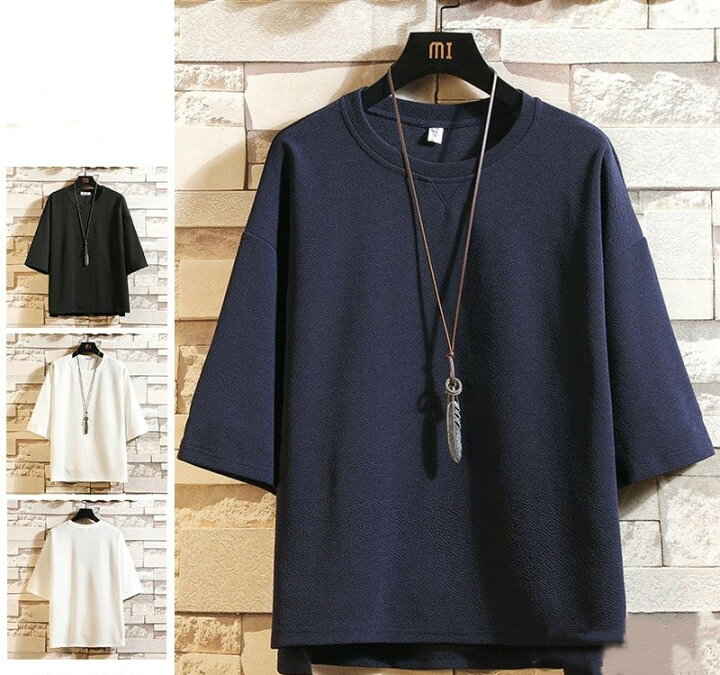 Tシャツ夏 Tシャツ 五分袖 トップス無地 Tシャツ クルーネック おしゃれ Tシャツ メンズファッション七分袖 Tシャツ