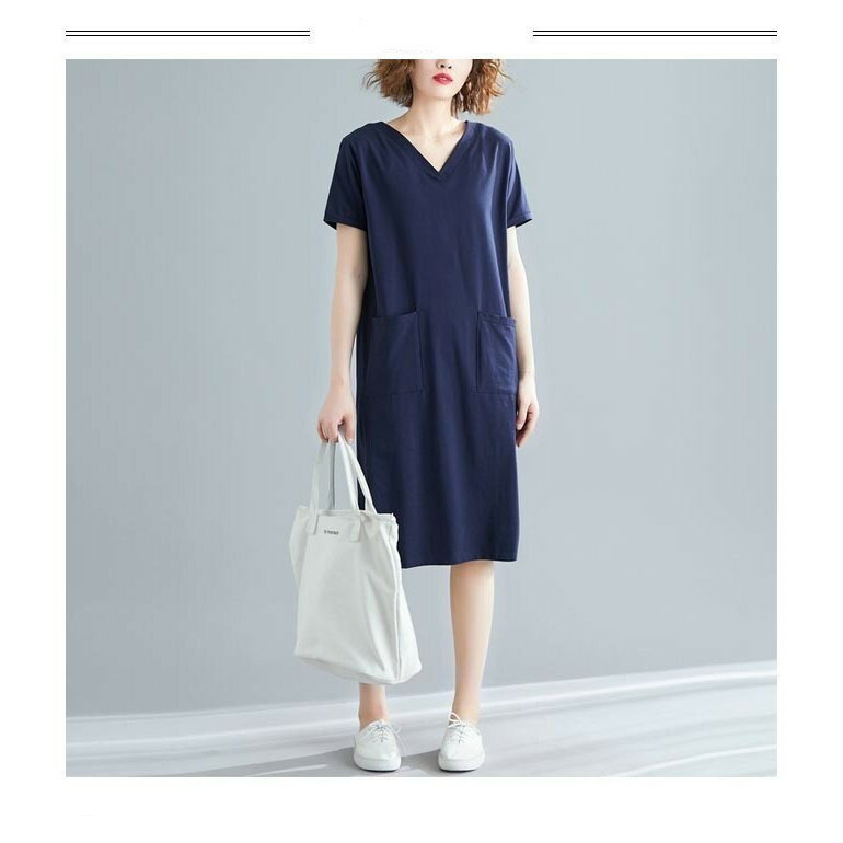 ワンピース 半袖ワンピース ワンピース ワンピース Tシャツワンピース Vネック ロングTシャツ ゆったり 女性 膝丈ワンピース 半袖