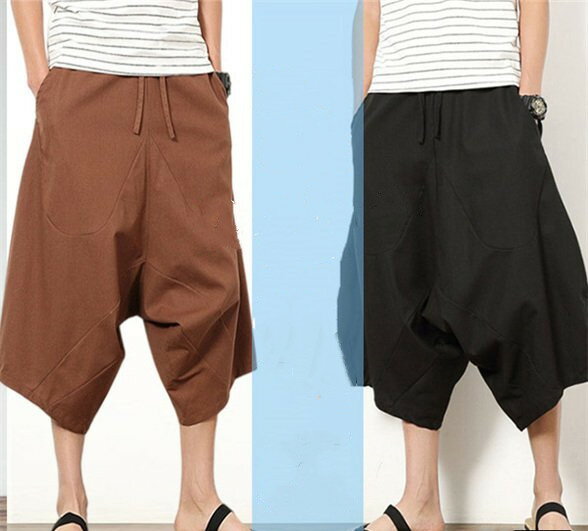Pants - 膝下 メンズ ショートパンツ ショートパンツ ワイドパンツ 七分丈 サルエルパンツ ウェストゴム クロップドパンツ ボトムス ハーフパンツ 吸汗速乾