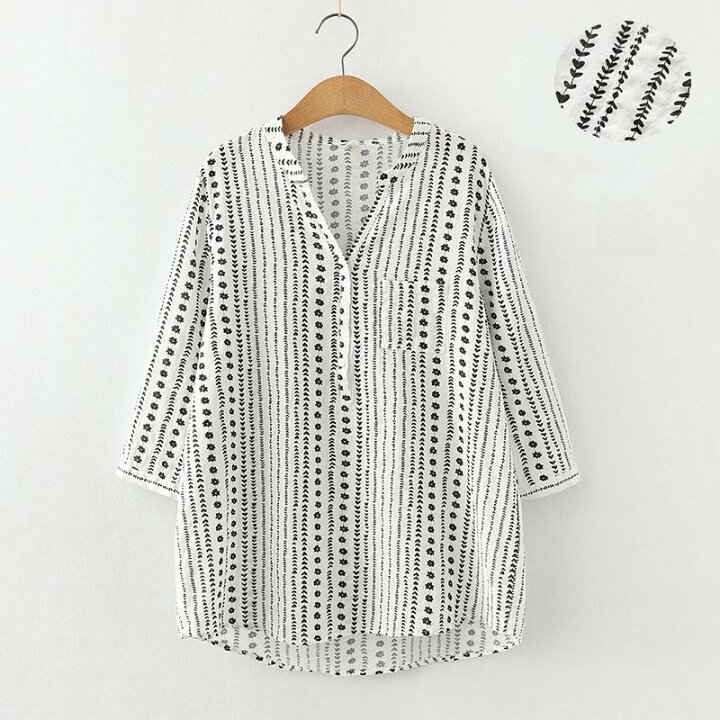 tシャツ 薄手 総柄 レディース 5分袖 夏 シャツ トップス 花柄 トップス シャツブラウス プルオーバー vネック 綿 ゆったり 体型カバー 40代