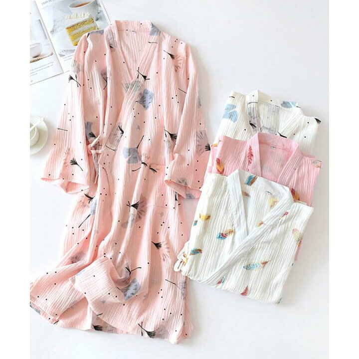 春夏 ルームエア お風呂上がり 前開き 前開き 九分袖/ロング丈 ナイトガウン ゆったりサイズ ガウン