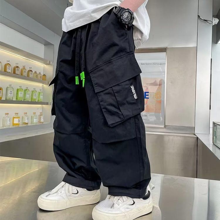 ウエストゴム 長ズボン ロングパンツ カーゴパンツ カジュアル ワイドカーゴパンツ 男の子 ゆったり ボトムス ジュニア ビッグポケット チノパンツ 子供服 子ども服 ストリート ワークパンツ カーゴパンツ 120 130 140 150 160 - 2