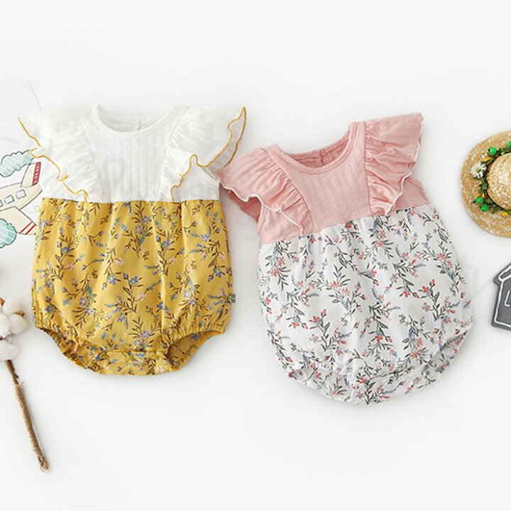 80 ベビー服 半袖 女の子 ロンパース カバーオール春 フリル 赤ちゃん 新生児 かわいい 花柄 切り替え 贈り物 出産祝いお出かけ66 73 ベビー服 90...