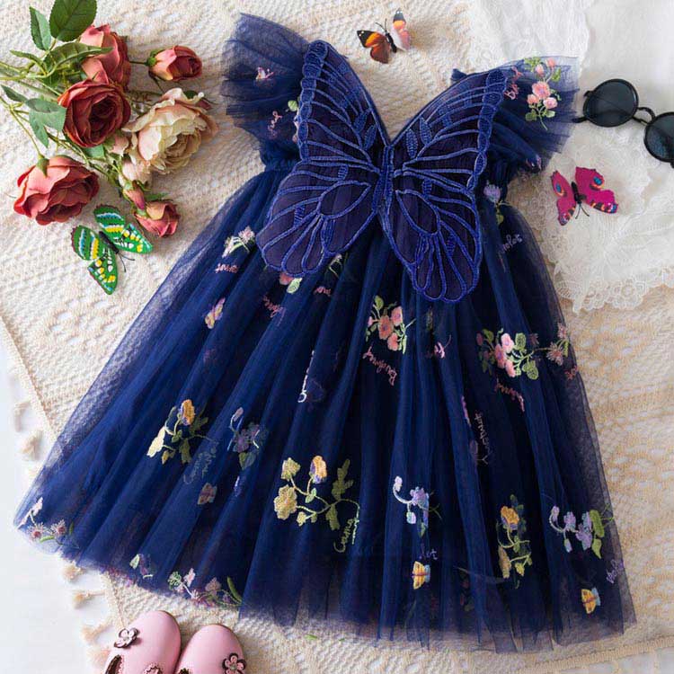 チュールドレス 花柄刺繍 80-120cm ワンピース ベビードレス 蝶の羽 ハロウィン 記...