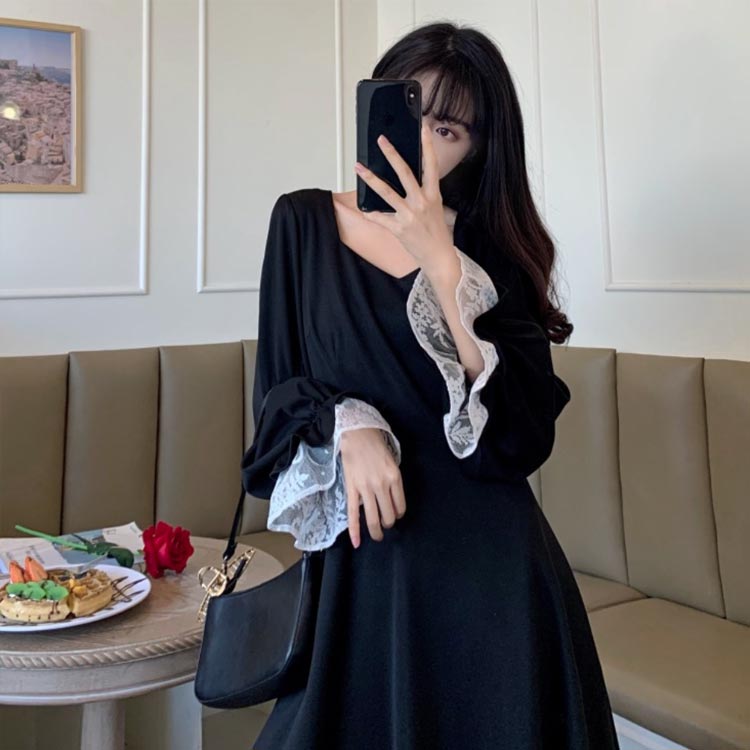 シャツワンピ シャツワンピ ロング マキシ マキシワンピース LUU タオ シエ / フレンチ スリット ワンピース 夏 スリム aライン カジュアル ミディアム 丈 半袖 女性