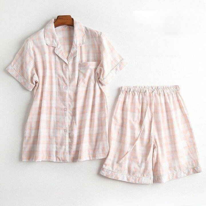Cotton - 夏新作 メンズ チェック柄 パイピング パジャマ 半袖 綿100 前開き 上下セット 女士用 ショートパンツ ルームウェア ナイトウェア 寝巻 部屋着
