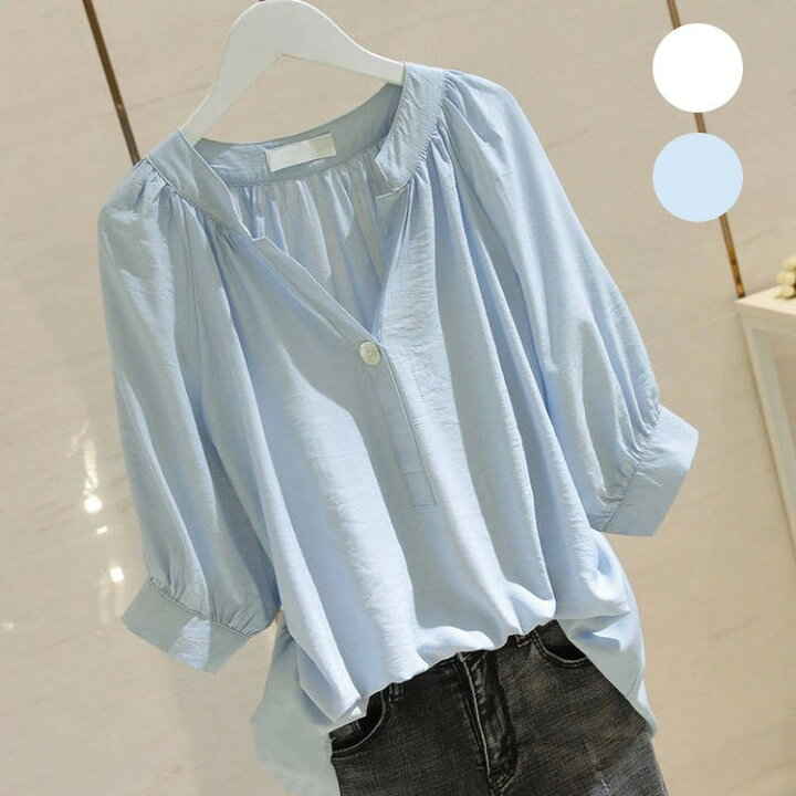 ブラウス レディース 春夏 新作 韓国風 Vネック シフォン シャツ 半袖 トップス 大人 通勤 ゆったり おしゃれ 送料無料