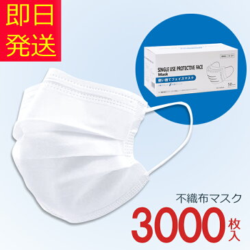 【送料無料】 企業向け 即納 マスク 在庫あり 60箱 3000枚 ますく 不織布 三層式 三層構造 ふつうサイズ 使い捨て 男女兼用 プリーツ ホワイト 白 微粒子防止 花粉対策 風邪予防 飛沫防止