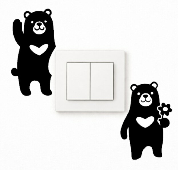 【5種類から選べる！】 北欧風 ウォールステッカー スイッチ用の壁デコステッカー（吹き出し無料サービス付き）くま ねこ うさぎ いぬ インコ クマ ネコ ウサギ イヌ いんこ 猫 犬