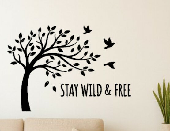 新商品 ウォールステッカー ナチュラルツリー Stay wild & free 鳥 北欧 ゆうパック送料無料 転写式 モ..