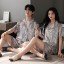 ペア パジャマ 合成シルク 半袖 男女2着 セット 夏 セットアップ 薄手 半袖トップス ショートパンツ レディース 2点セット 高級 サテン メンズ パジャマ...