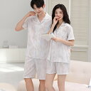 ペア パジャマ 合成シルク 半袖 男女2着 セット シンプル 夏 かこいい 前開き 夏 レディース 2点セット 高級 サテン メンズ パジャマ 結婚祝い プレゼ...