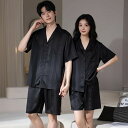 ペア パジャマ 合成シルク 半袖 男女2着 セット 無地 カジュアル 涼しい 夏 セットアップ レディース 2点セット 高級 サテン メンズ パジャマ 結婚祝い...