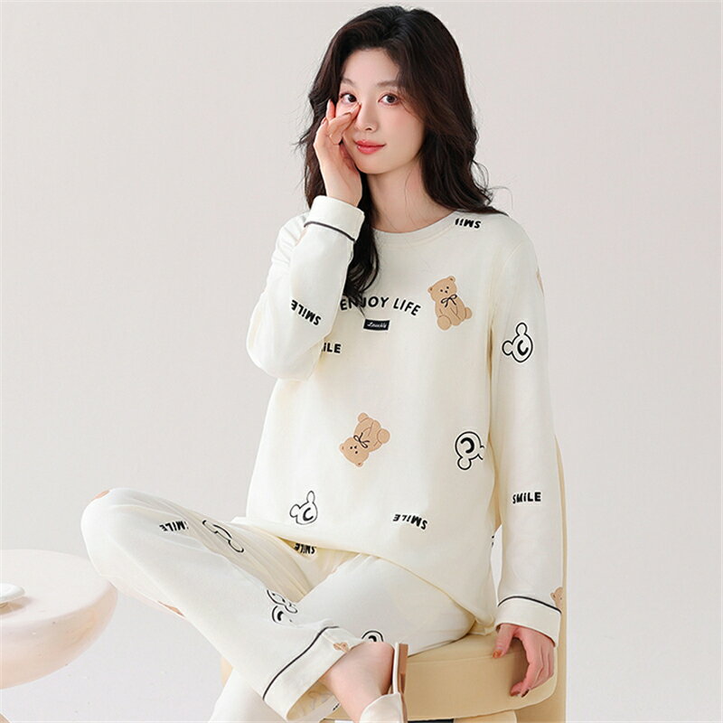 ペア パジャマ 長袖 男女2着 セット 綿100％ クマ 可愛い 柔らかい カジュアル uネック 春 秋 ルームウェア パッド付き クルーネック 冬 コットン カップル ペアパジャマ 結婚祝い プレゼント お祝い おもしろ 春秋 夫婦 ギフト 上下セット レディース 部屋着 メンズ