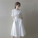 白 ワンピース ミモレ丈 半袖 ドレス 可愛い おしゃれ ワンピ Aライン レディース ワンピース 夏 プレゼント 母の日 ギフト ファッション 森ガール ワン...