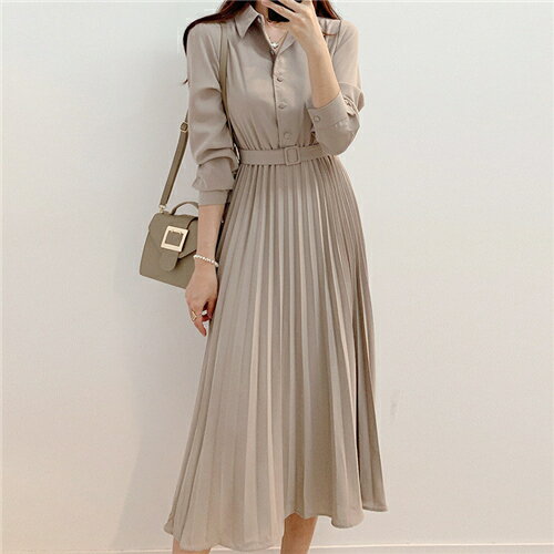 ワンピース 春夏 レディースきれいめワンピース ロング 長袖 杏色 ブラウン ドレス 結婚式 おしゃれ ワンピ Aライン レディース ゆったりワンピース 夏 プ...