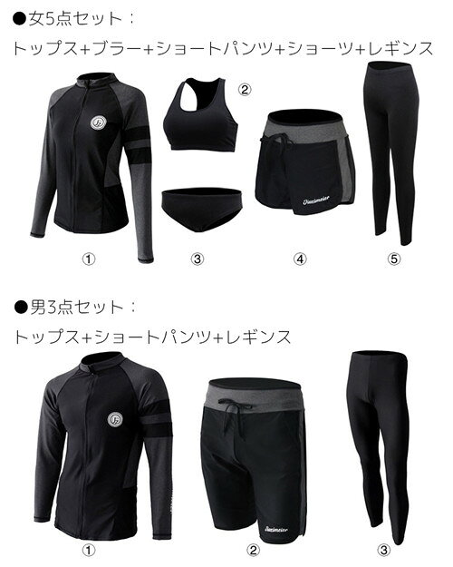 ペア ラッシュガード カップル ペアルック 水着 レディース 5点セット （トップス ...