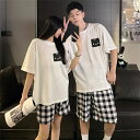 ペア パジャマ 半袖 夏 男女2着 セット メンズ ルームウェア パジャマ 春夏 レディース 綿 ペアパジャマ ギフト おしゃれ カップル ペア 結婚祝い プレ...