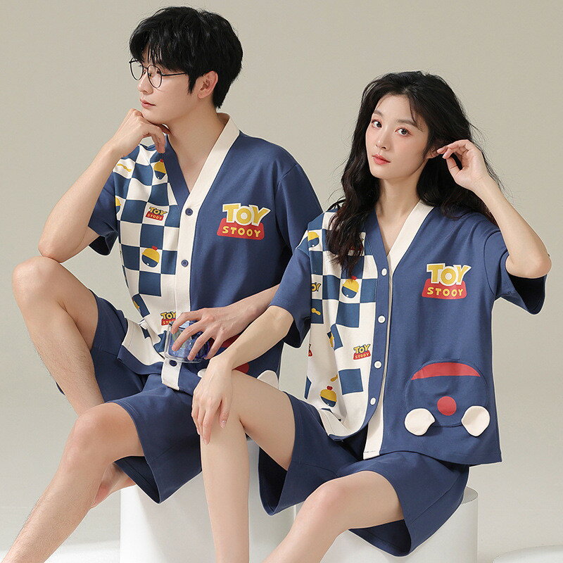 ペア パジャマ 半袖 夏 綿100% 男女2着 セット チェック 可愛い アニメ セットアップ 前開き ルームウェア 半袖トップス ショートパンツ 高級 カップル 春夏 ペアパジャマ 結婚祝い プレゼント お祝い おもしろ 夫婦 ギフト 上下セット レディース 部屋着 メンズ