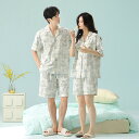 ペア パジャマ 半袖 夏 男女2着 セット 春 フラワー 高級 カジュアル セットアップ 抗菌 綿100% 薄手 ルームウェア カップル 春夏 ペアパジャマ 結...