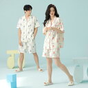 ペア パジャマ 半袖 夏 男女2着 セット 春 可愛い カジュアル 柔らかい 綿 抗菌 ネグリジェ 薄手 ルームウェア 春夏 高級 カップル ペアパジャマ 結婚...