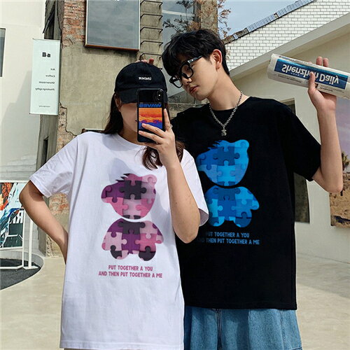 カップル ペア tシャツ ブランド ペアルック カップル 春夏 服 メンズ tシャツ 半袖 レディース おしゃれ ペアルック tシャツ 可愛い 綿 カップル お揃い プレゼント 夫婦 tシャツ おもしろ カップル 友達 オシャレ ギフト ペア カップル 人気 カジュアル シンプル 黒 白 1