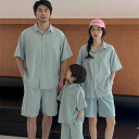 親子 ペアルック 2点セット 夏 ペア ブルー セットアップ デニム 無地 半袖トップス ショートパンツ 夏服 親子コーデ 赤ちゃん 親子ペアルック ペアtシャ...
