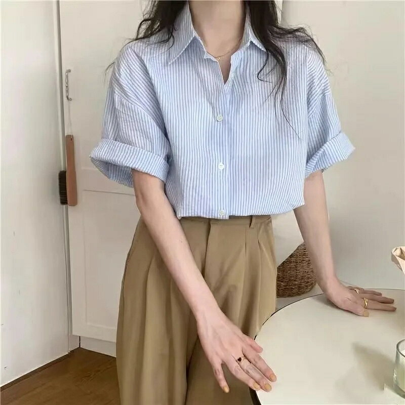 シャツ レディース 半袖 夏 ブラウス おしゃれ 襟付き 半袖シャツ チュニック 体型...