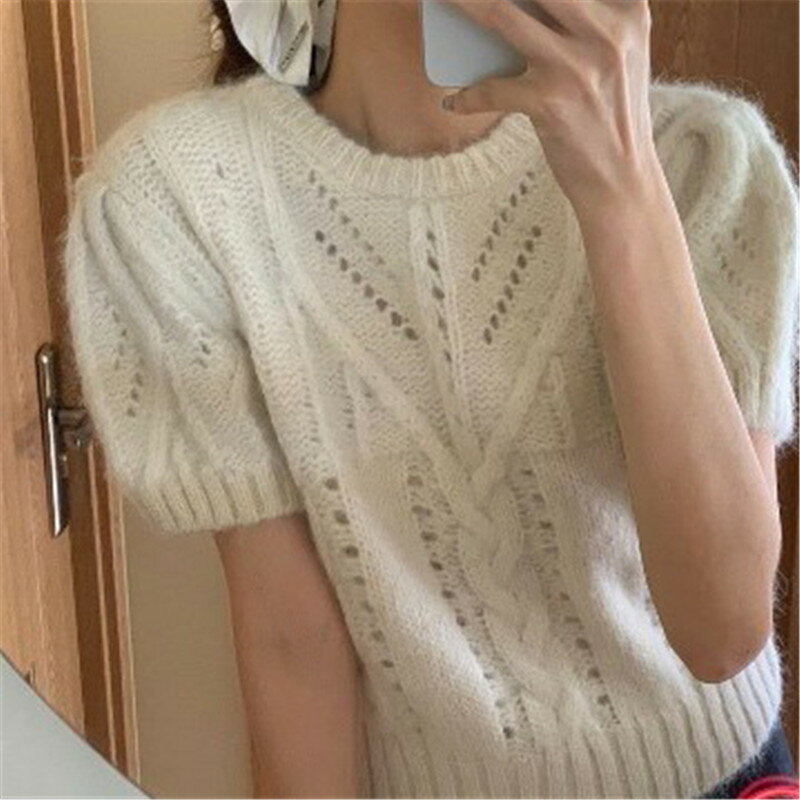 ニット レディース 半袖 夏 tシャツ 無地 春 フラワー トップス uネック レトロ ゆったり 着痩せ セーター モノキニ カットソー きれいめ サマーニット ブランド 薄手 プルオーバー リブニット 痩せ リブ フェミニン ベーシック 着回し 春夏 ファッション おしゃれ