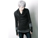【 送料無料 】ドレープ ロングスリーブT◆Men's ロンT Tシャツ グローブ 付き ストリート系 メンズ ロンティー 無地 ロングTシャツ 長袖 長袖Tシャツ お兄系 v系 モード系 メンズ ファッション 春 秋 ロング丈(4)