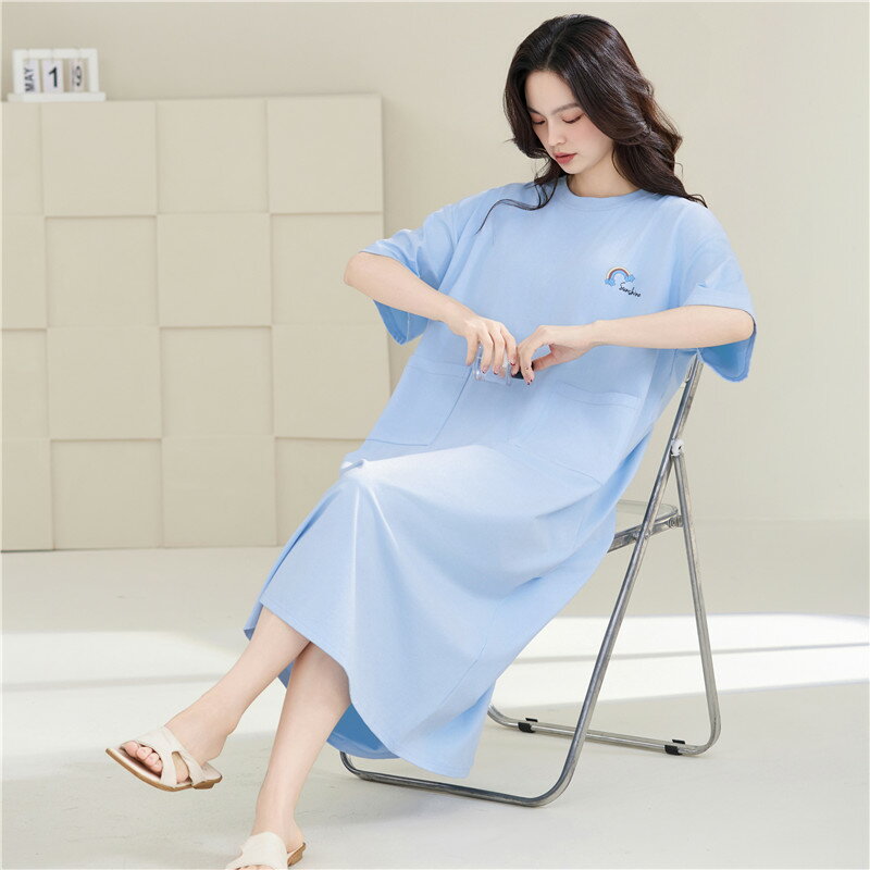 ルームウェア ワンピース レディース 夏 マタニティ ストライプ ネグリジェ 半袖 綿 薄手 ワンピース ロング オーバーサイズ パジャマ ブランド かわいい ...