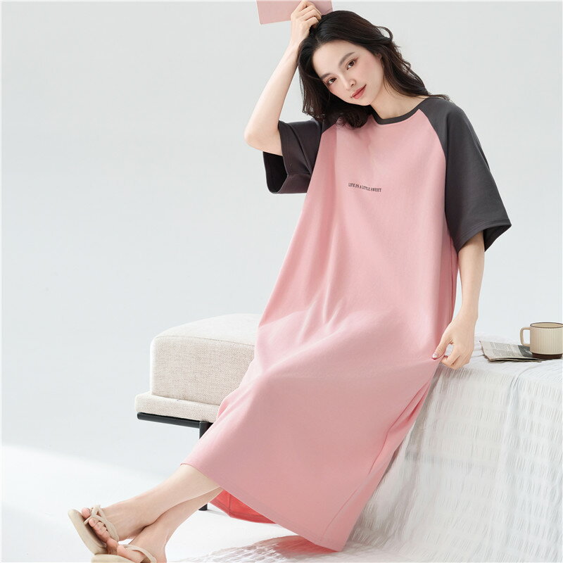 ルームウェア ワンピース レディース 夏 マタニティ ストライプ ネグリジェ 半袖 綿 薄手 ワンピース ロング オーバーサイズ パジャマ ブランド かわいい ...