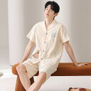 パジャマ メンズ 半袖 無地 シンプル アニメ 夏 セットアップ 前開き 綿100% 韓国 ブランド 夏用 上下セット ルームウェア 半ズボン メンズパジャマ ...