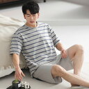 パジャマ メンズ 半袖 ボーダー 柔らかい 着心地良い 夏 大きいサイズ セットアップ 綿100% 薄手 ルームウェア 半袖トップス ショートパンツ ブランド 夏用 上下セット クルーネック 半ズボン メンズパジャマ 上下 セット 紳士 プレゼント 父の日 部屋着 人気