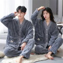 ペアパジャマ 冬 モコモコ 男女2着 セット 長袖 前開き 無地 vネック シンプル カップル ペア ルームウェア ペア パジャマ 夫婦 もこもこ メンズ ペア...