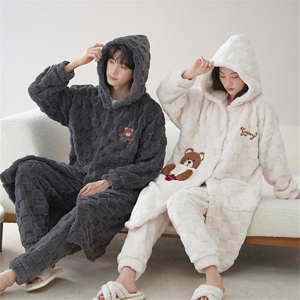 ペアパジャマ 冬 モコモコ 男女2着 セット 長袖 前開き クマ ハート 可愛い カップル ペア ルームウェア ペア パジャマ 夫婦 もこもこ メンズ ペアパジャマ 秋 結婚祝い プレゼント ペアパジャマ カップル お揃い プレゼント ギフト ルームウェア モコモコ 部屋着