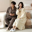 ペアパジャマ 冬 モコモコ 男女2着 セット 前開き 長袖 ワンピース リボン 高級 カップル ペア ルームウェア レディース パジャマ ペア 夫婦 もこもこ ...
