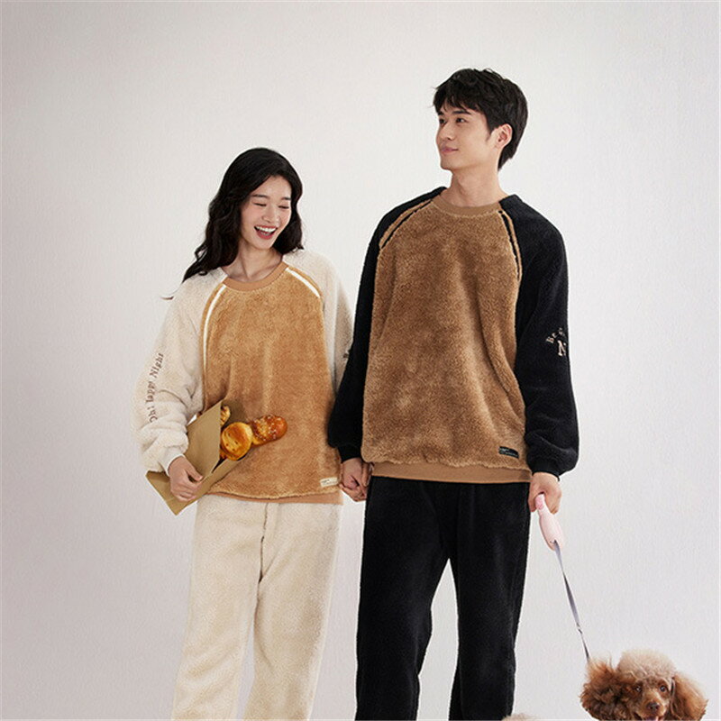 ペアパジャマ もこもこ 冬 男女2着 セット カジュアル 防寒 セットアップ カップル おしゃれ パジャマ ..