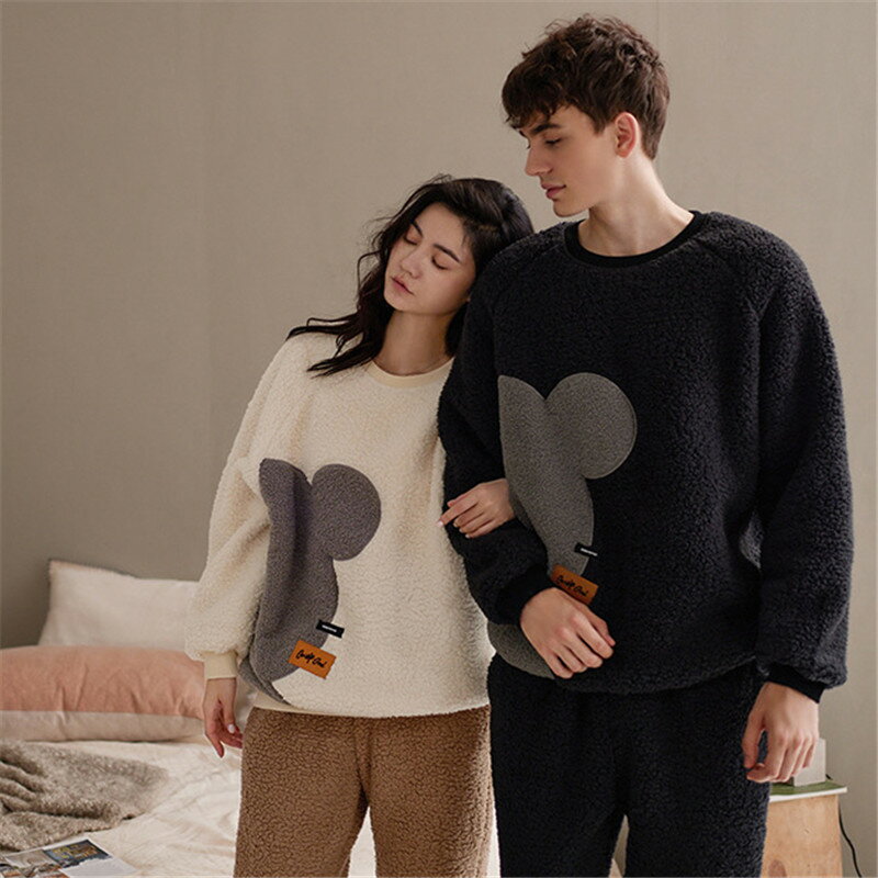 ペアパジャマ もこもこ 冬 男女2着 セット 防寒 アニメ かわいい セットアップ カップル パジャマ 秋冬 ルームウェア おしゃれ ペア 長袖 クルーネック レディース 夫婦 メンズ 上下セット 秋 結婚祝い プレゼント お祝い お揃い ギフト 記念日 部屋着