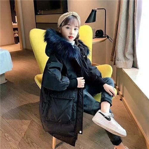 子供 ダウンコート キッズ アウター ジュニア ダウンジャケット ダウン キッズ 子供服 上着 110 女の子 アウター ダウンコート キッズ ダウン 女の子 秋冬 通園 子供服 コート 暖かい 秋冬 送料無料 アウトドア 冬用 あったか 保育所 かわいい 防寒 防風 ブラック ミモレ丈のサムネイル