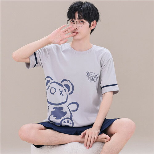 パジャマ メンズ 半袖 綿 灰色 グレー クマ セットアップ 夏用 ルームウェア メンズパジャマ 上下 セット 紳士 おしゃれ 春 秋 パジャマメンズ 大きいサイズ かっこいい プレゼント 父の日 男性用 部屋着 人気 寝返りしやすい お洒落 肌触りがいい 通気性 が良い 送料無料