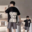 パジャマ メンズ 半袖 綿 クマ ブラック シンプル セットアップ 夏用 ルームウェア メンズパジャマ 上下 セット 紳士 おしゃれ 春 夏 パジャマメンズ 大きいサイズ プレゼント 父の日 男性用 部屋着 人気 寝返りしやすい お洒落 肌触りがいい 通気性 が良い 送料無料