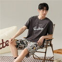 パジャマ メンズ 半袖 ポリエステル クマ グレー シンプル セットアップ 夏用 ルームウェア メンズパジャマ 上下セット 紳士 おしゃれ 春 夏 パジャマメン...