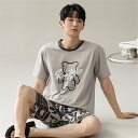 パジャマ メンズ 半袖 ポリエステル クマ 可愛い カジュアル セットアップ 夏用 ルームウェア メンズパジャマ 上下セット 紳士 おしゃれ 春 夏 パジャマメ...