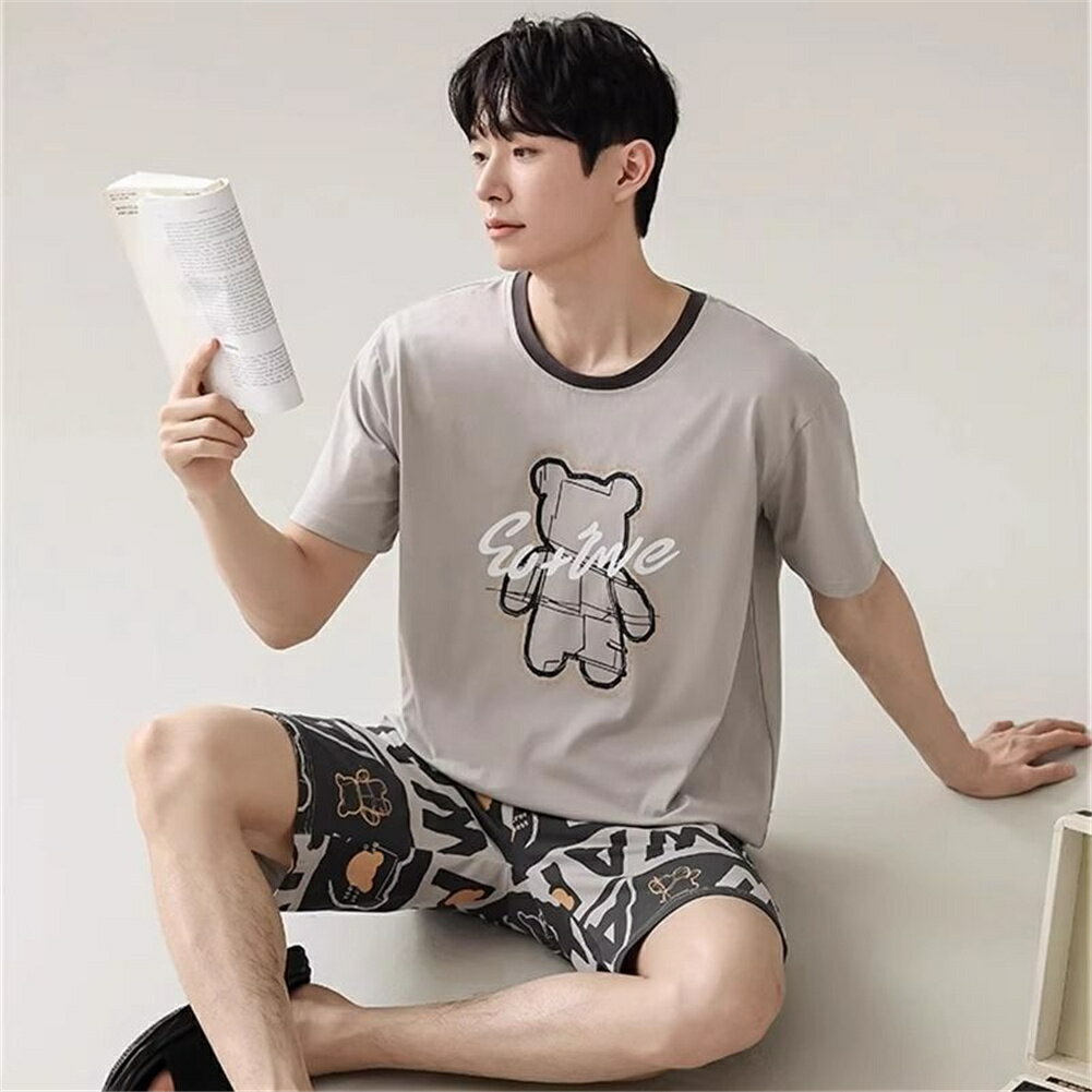 パジャマ メンズ 半袖 ポリエステル クマ 可愛い カジュアル セットアップ 夏用 ルームウェア メンズパジャマ 上下セット 紳士 おしゃれ 春 夏 パジャマメンズ 大きいサイズ プレゼント 父の日 男性用 部屋着 人気 寝返りしやすい お洒落 肌触りがいい 通気性 が良い