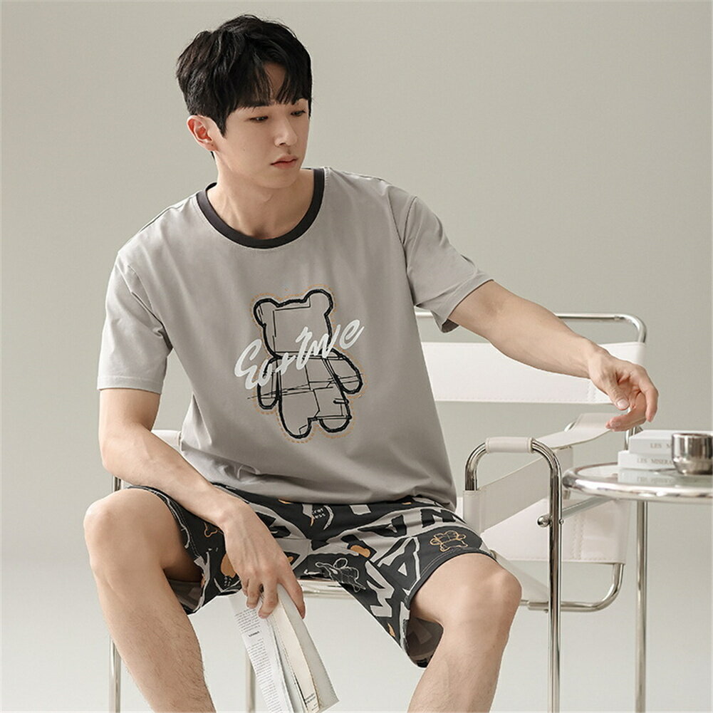 パジャマ メンズ 半袖 ポリエステル クマ 可愛い カジュアル セットアップ 夏用 ルームウェア メンズパジャマ 上下セット 紳士 おしゃれ 春 夏 パジャマメンズ 大きいサイズ プレゼント 父の日 男性用 部屋着 人気 寝返りしやすい お洒落 肌触りがいい 通気性 が良い
