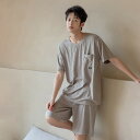 パジャマ メンズ 半袖 綿 フラワー カジュアル uネック 夏 大きいサイズ 柔らかい ブランド セットアップ 夏用 上下セット ルームウェア クルーネック 半...