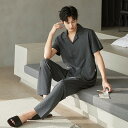 パジャマ メンズ 半袖 夏 セットアップ 前開き 綿 半袖トップス ロングパンツ ブランド 夏用 上下セット ルームウェア 長ズボン メンズパジャマ 上下 セッ...