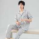 パジャマ メンズ 半袖 夏 セットアップ 前開き ギンガムチェック 綿 ロングパンツ ブランド 夏用 上下セット ルームウェア 長ズボン メンズパジャマ 上下 ...