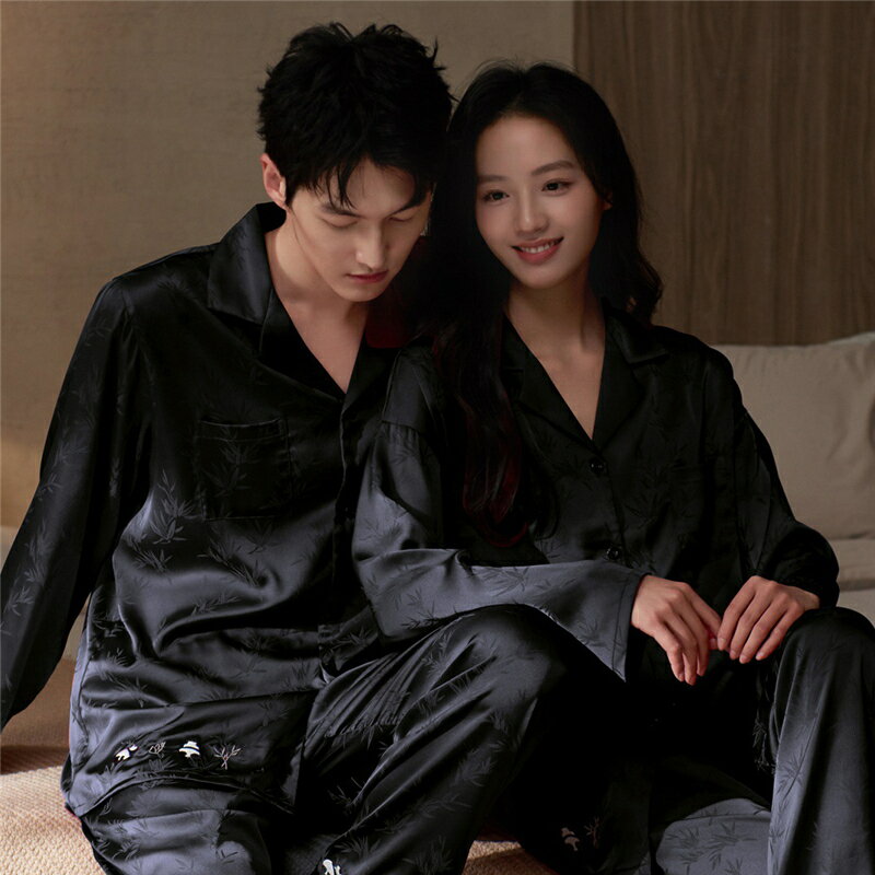 ペア パジャマ 合成シルク 長袖 男女2着 セット 夏 セットアップ カップル 春 秋 長袖トップス ルーム..